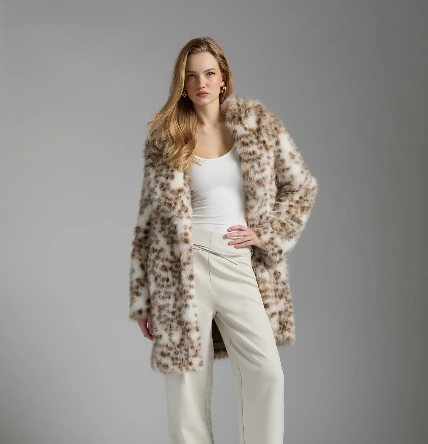 Lynx Faux Fur Coat, Size: MEDIUM