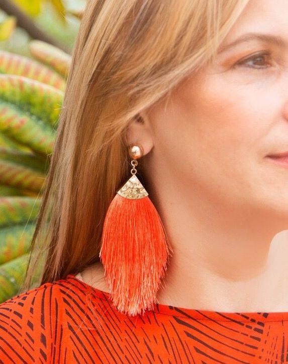 Long Tassel Earrings, Color: Orange