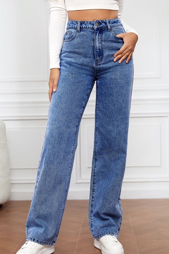 Washed Denim Jeans, Color: Blue, Size: XXL