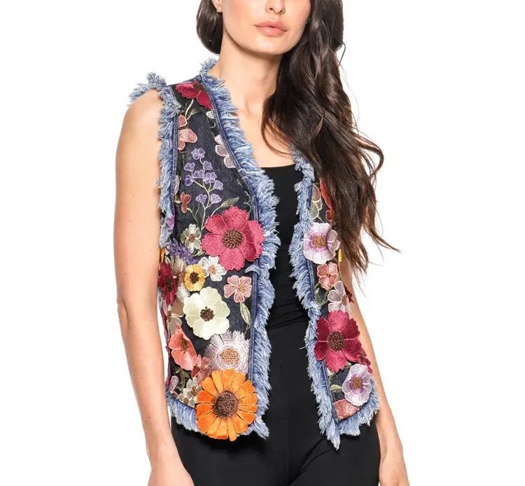 Floral Denim Vest, Size: SMALL