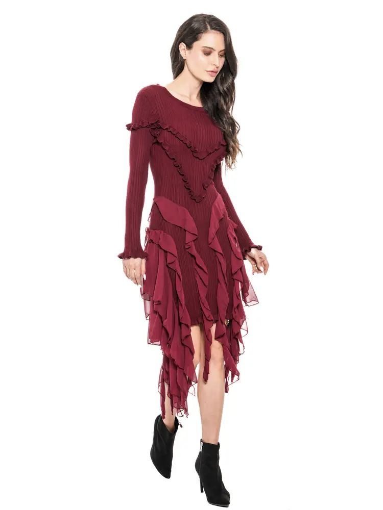 Ruffled Knit Dress, Size: SMALL