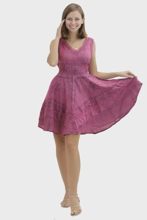 Sleeveless Embroidered Mini Dress, Size: S/M