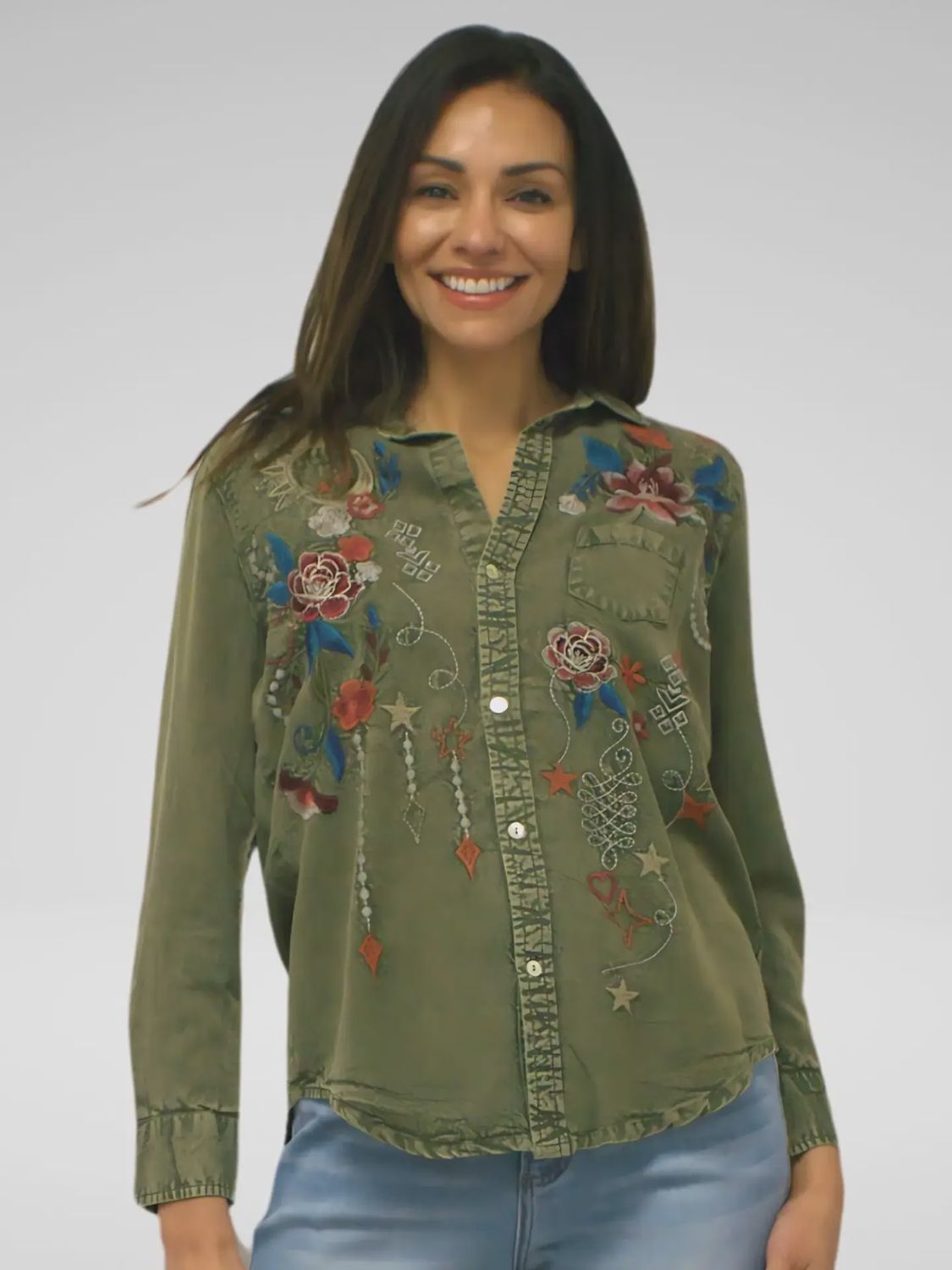 Embroidered Tencel Shirt, Size: SMALL