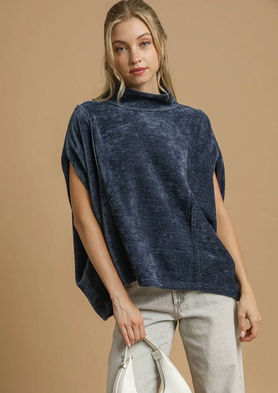 Navy Velour Top