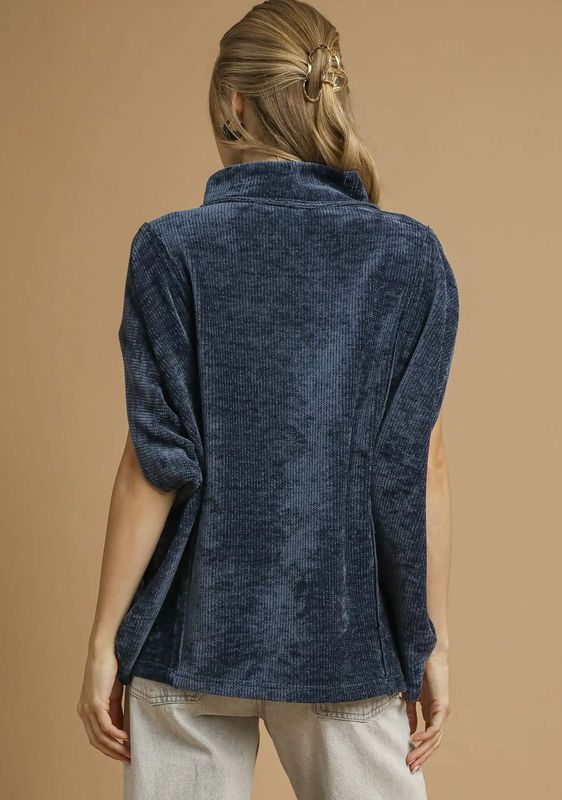 Navy Velour Top