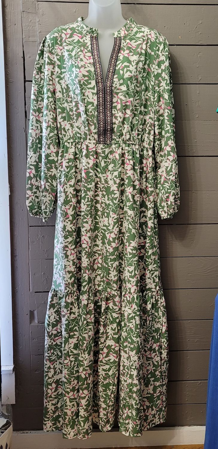 CURVY Boho Maxi Dress, Color: Green, Size: XL