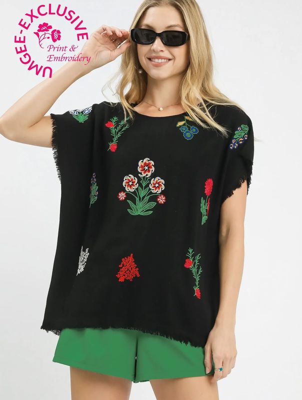 Embroidered Linen Top