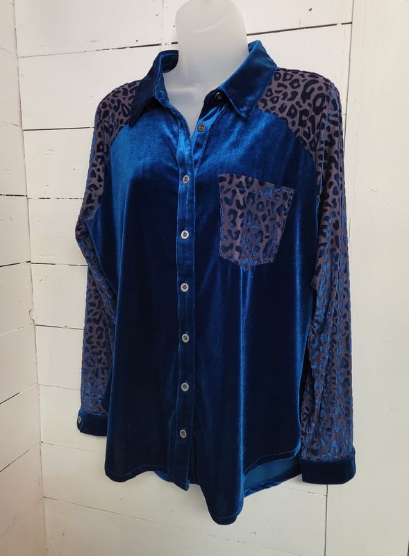 Blue Velvet Leopard Blouse