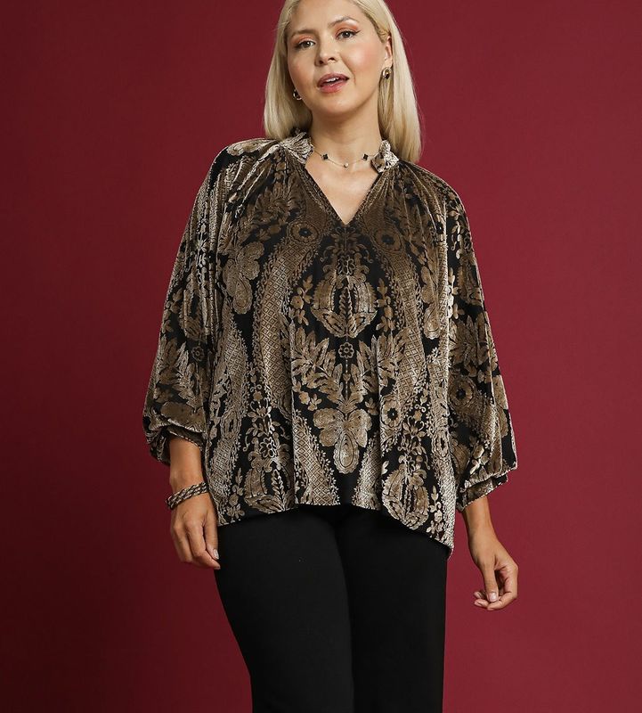 Gold Velvet Floral Top