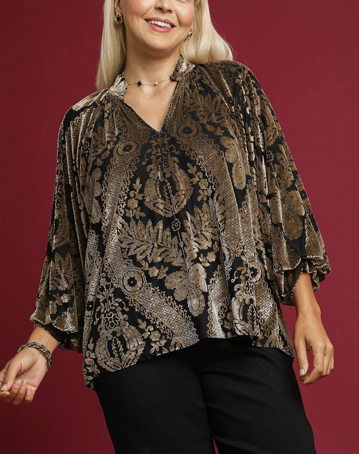 Gold Velvet Floral Top, Size: SMALL