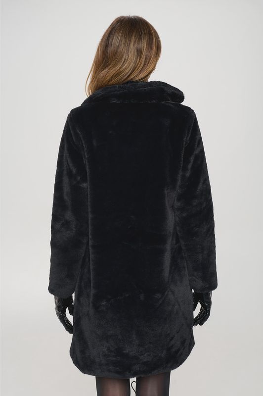 Hooded Black Faux Fur Coat