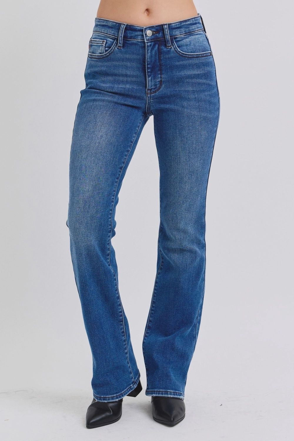 Thermal Mid-rise Bootcut Jeans, Color: Dark, Size: 24/0