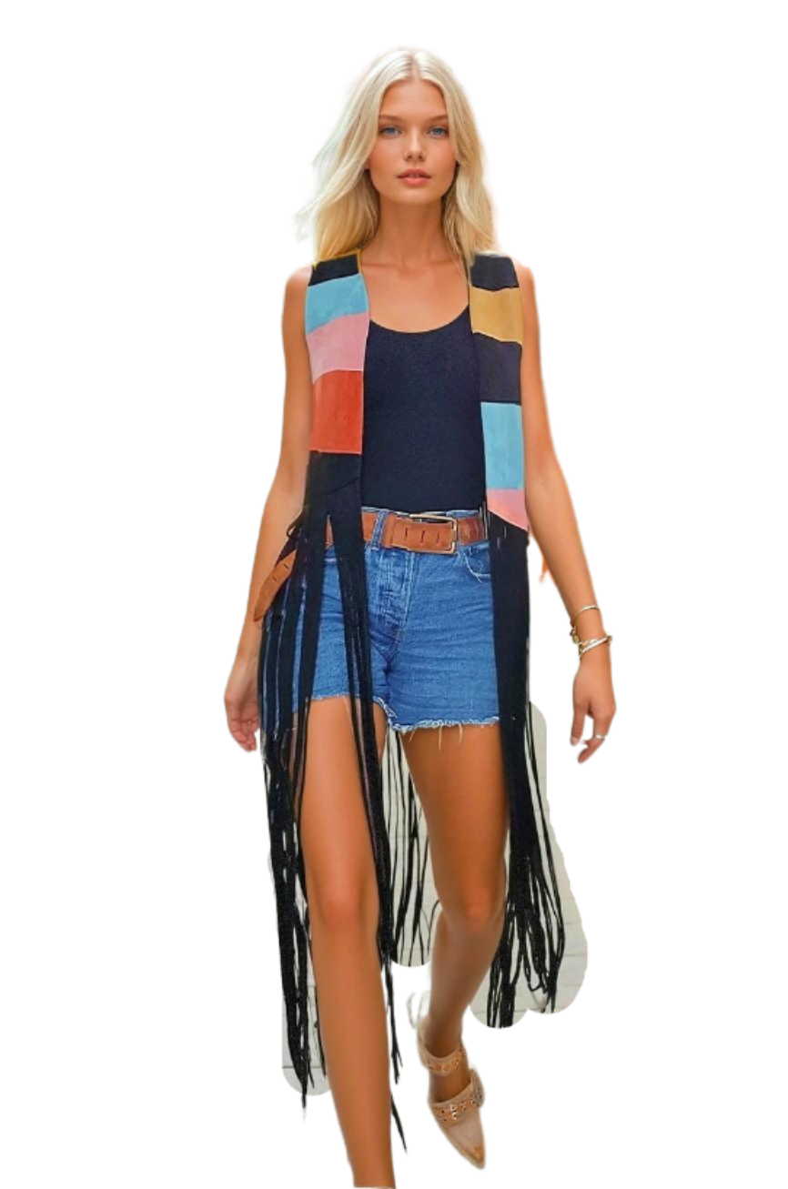 Long Fringy Vest, Size: SMALL
