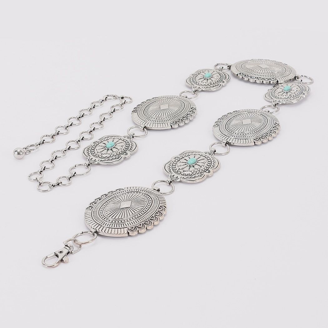 Engraved Medallion Belt, Color: SILVER