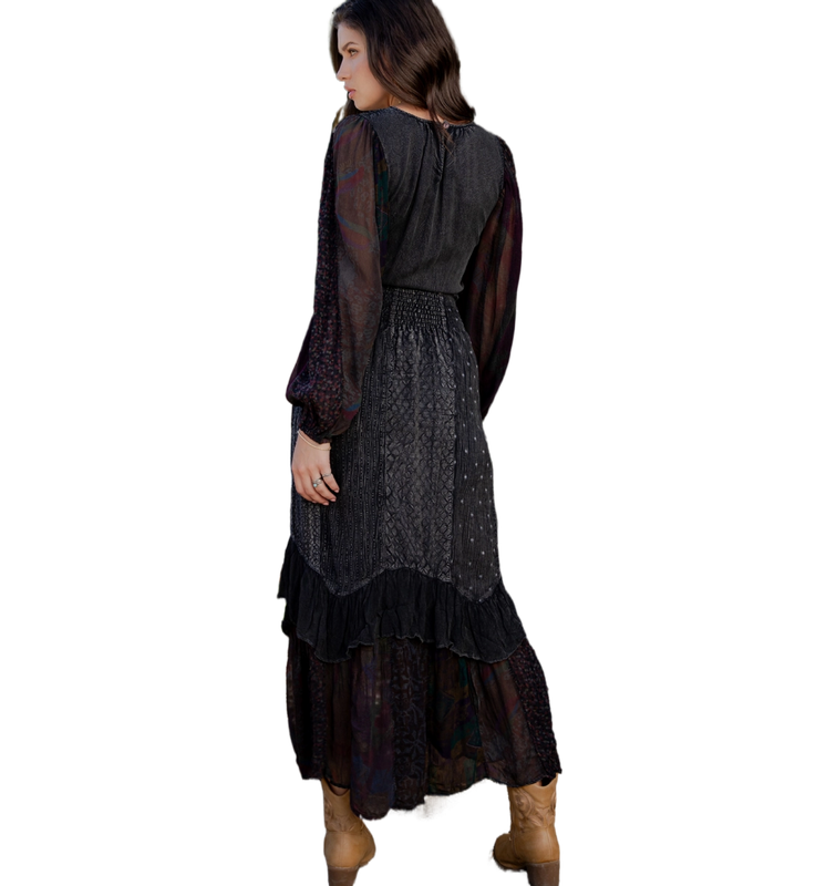 Embroidered Long  Sleeve Maxi Dress