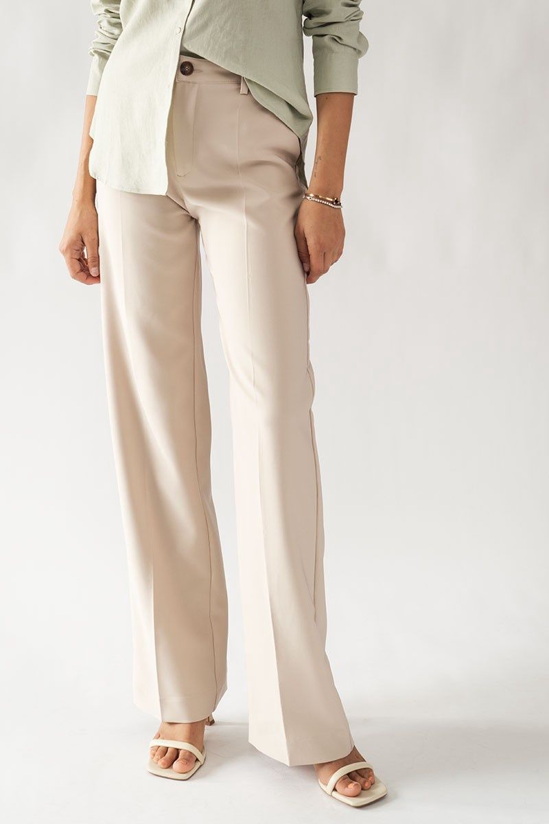 Elegant Straight Leg Pants, Color: Beige, Size: SMALL