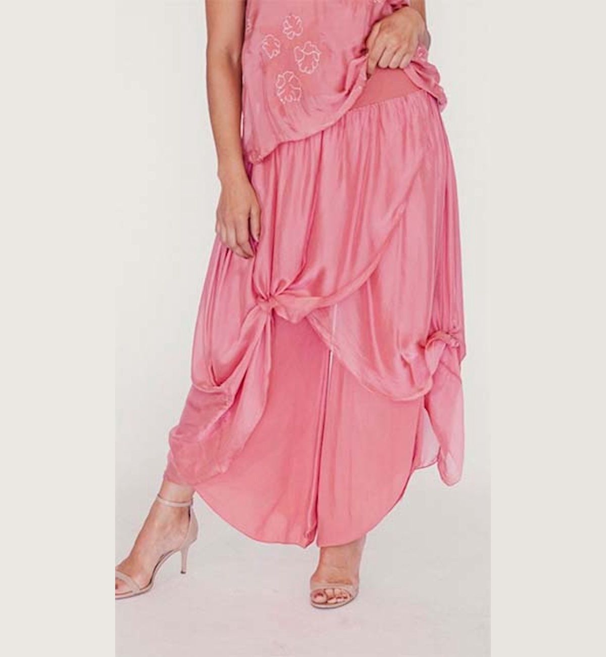 Double Layer Silk Pants - ONE SIZE, Color: Guava