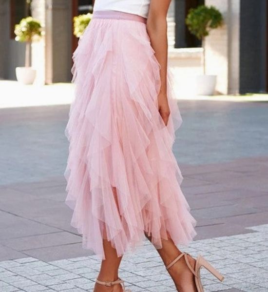 Long Tulle Skirt, Color: Pink, Size: SMALL