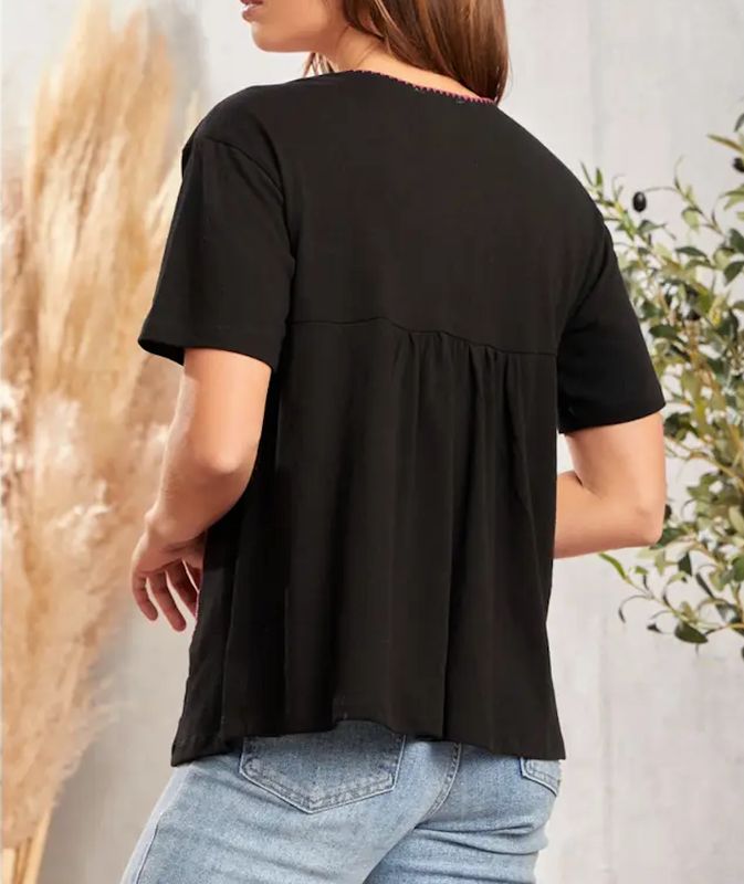 SJ Black Floral Yoke Top
