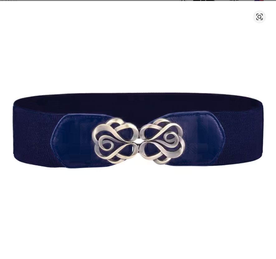 Elastic Double Buckle Belt, Color: NAVY, Size: 30"