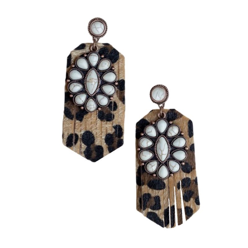 Leopard Fringy Flower Earrings