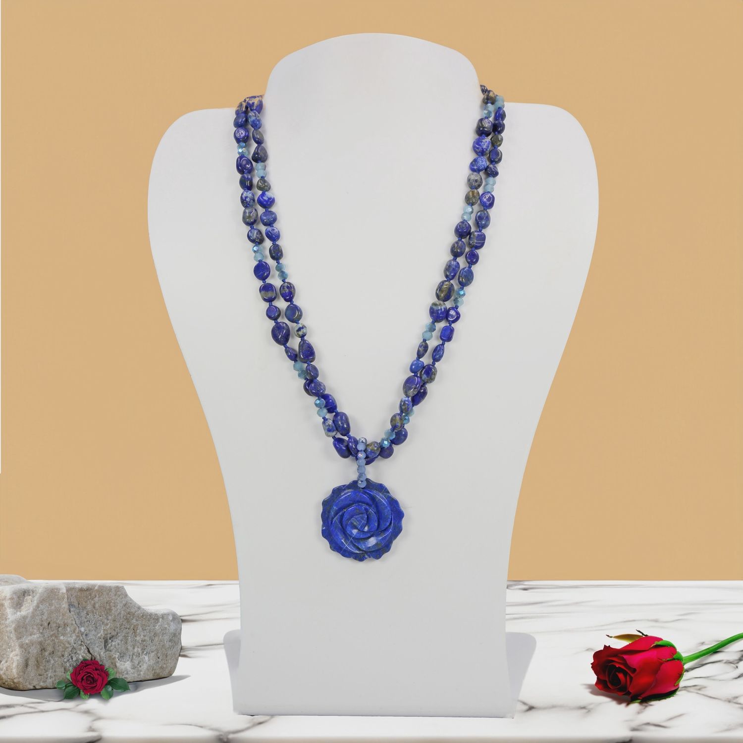 Lapis Lazuli Rose Pendant