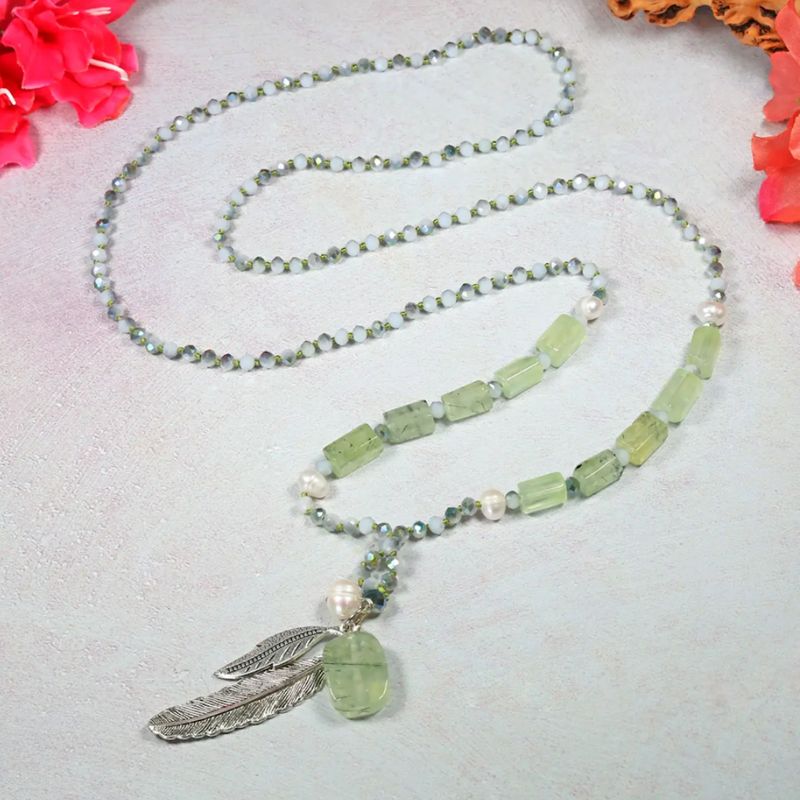 Prehnite Feather Necklace