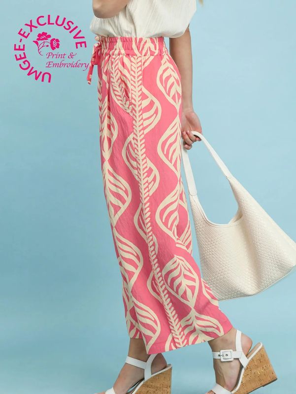 Pink Leaf Print Pants