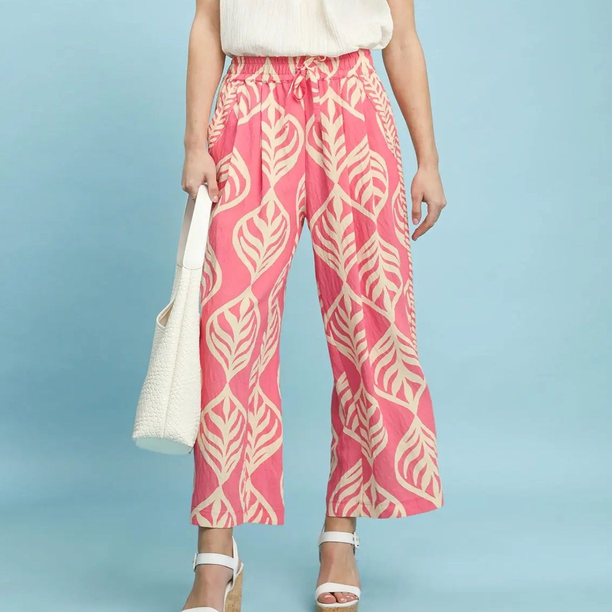 Pink Leaf Print Pants, Size: SMALL
