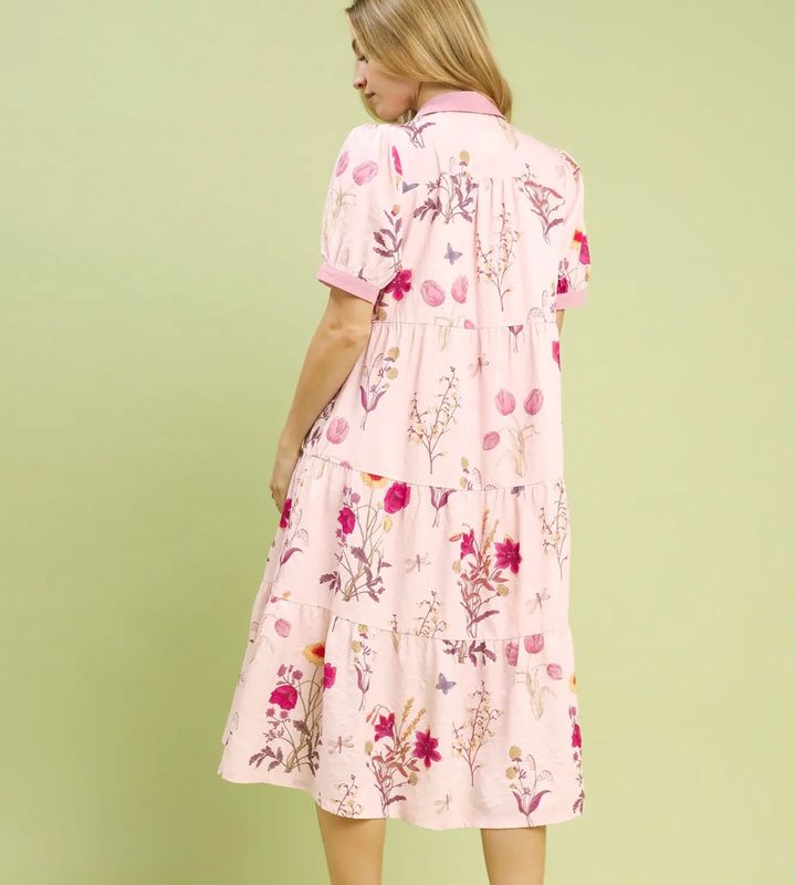 Pink Tiered Floral Maxi Dress