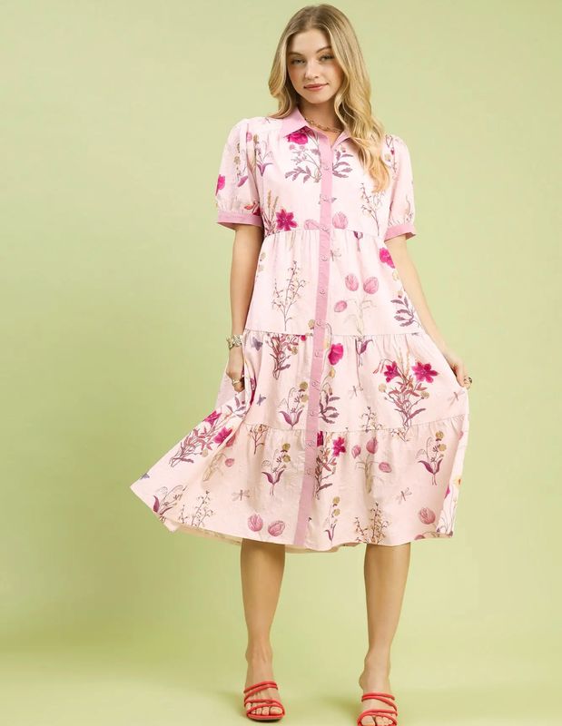 Pink Tiered Floral Maxi Dress