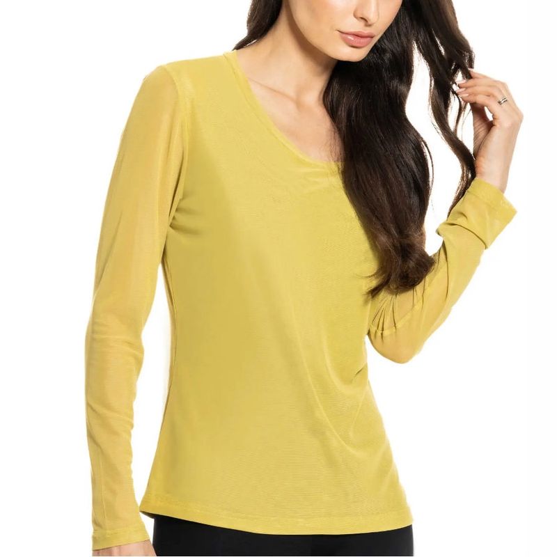 Long Sleeve Mesh Top - Yellow