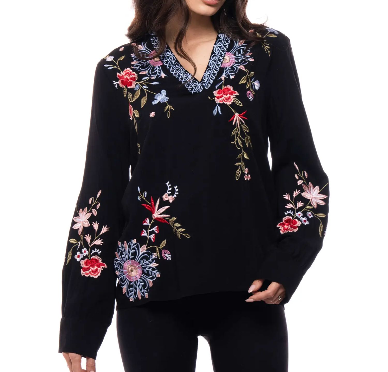 Embroidered Floral Blouse, Size: SMALL
