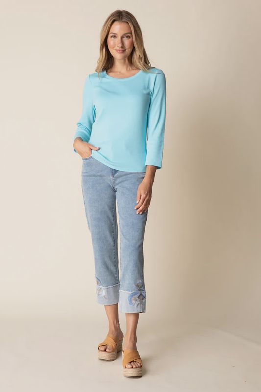 Embroidered Cuffs Cropped Jeans