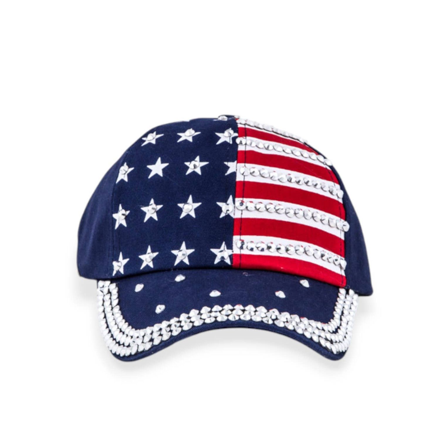 Crystal Embellished US Flag Cap, Color: Blue