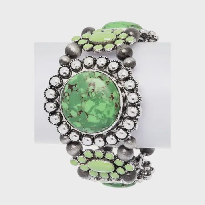 Pressed Stone Western Stretch Bracelet, Color: Green