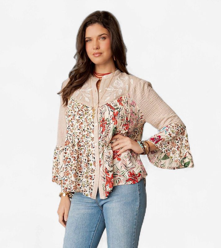 NEW CURVY Floral Embroidered Boho Top
