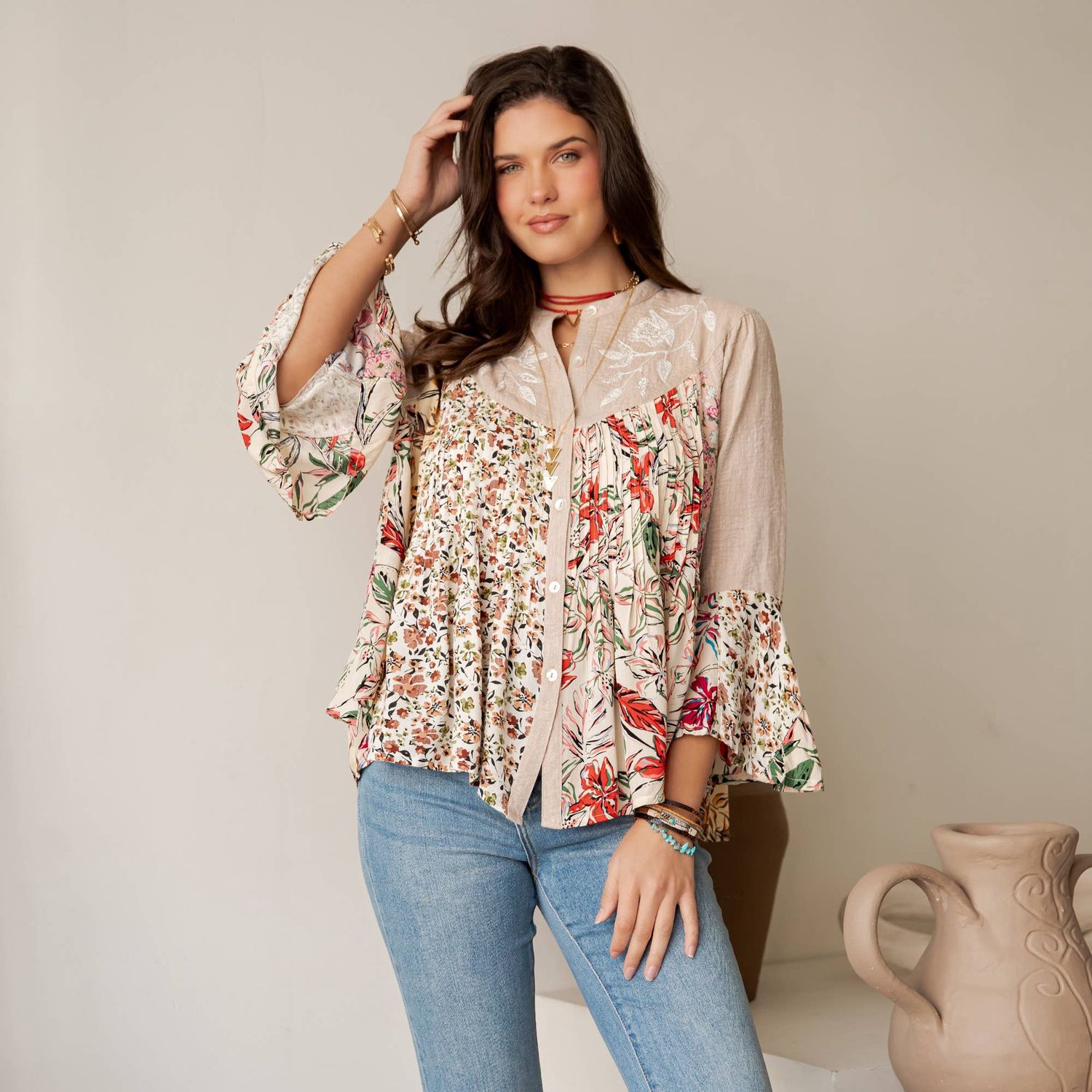 NEW CURVY Floral Embroidered Boho Top, Size: XL