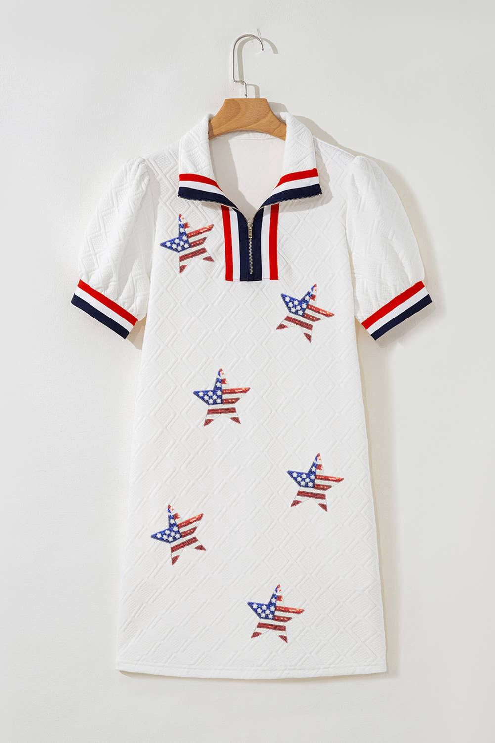 Sequined Flag Patched Mini Dress, Color: White, Size: L