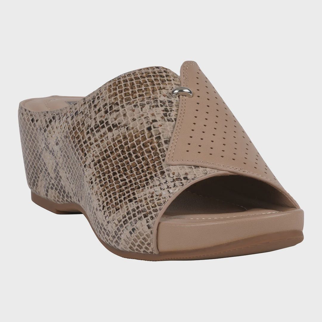 Dacia Tan Snake-Skin Wedge Sandals