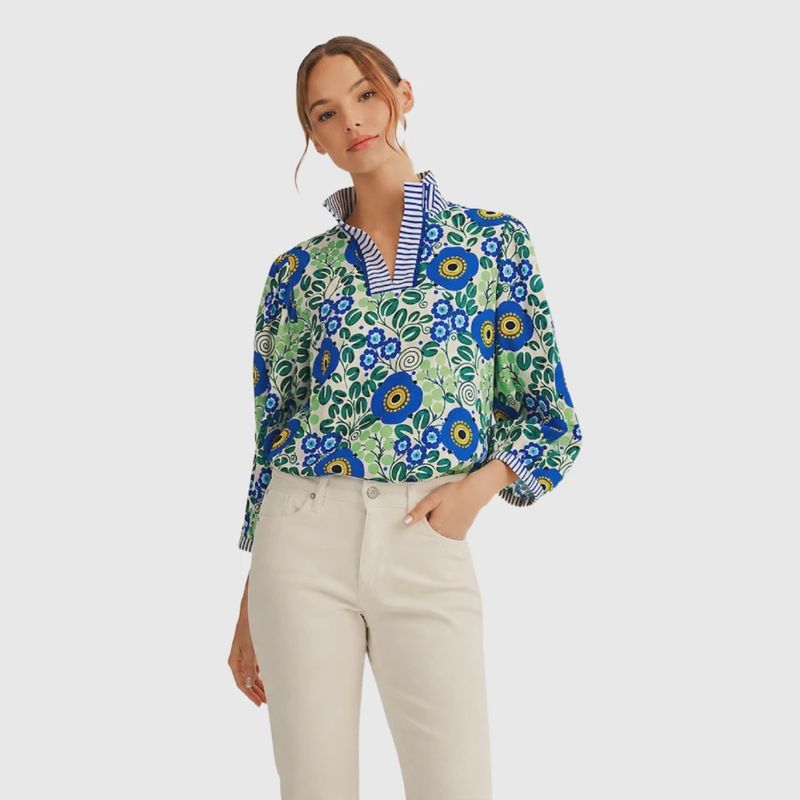Royal Flowers &amp; Stripes Top