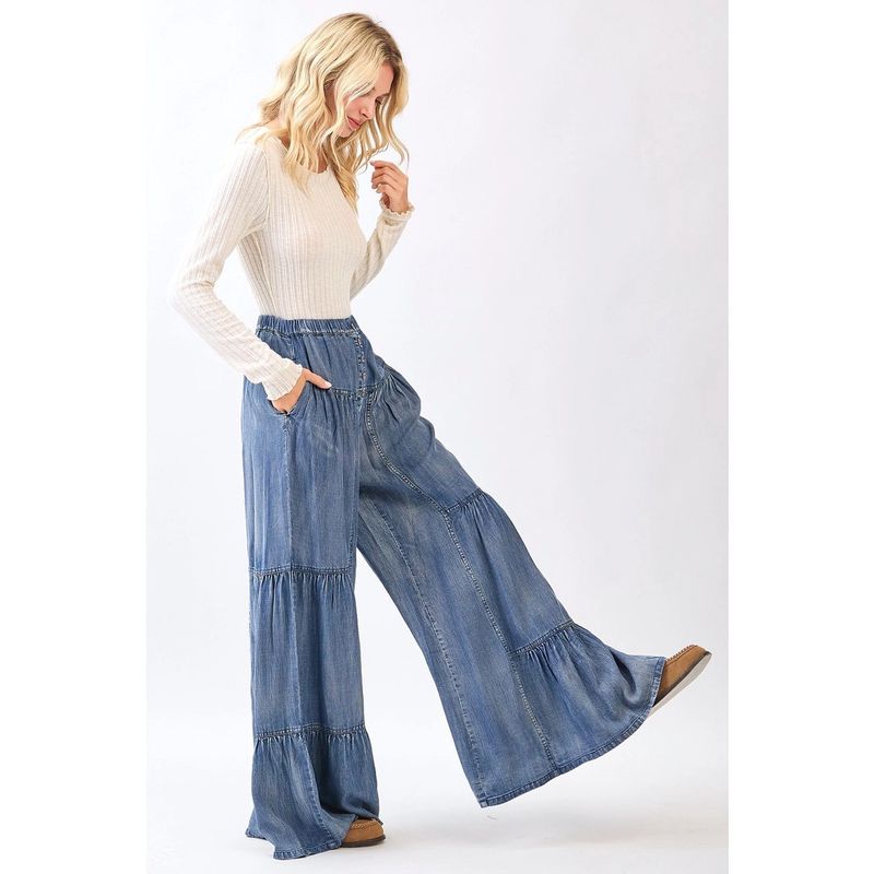 Bluebonnet Breeze Tiered Chambray Pants
