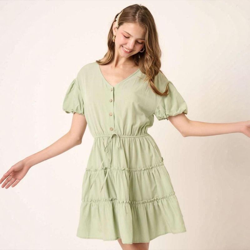 Sage Tiered Mini Dress