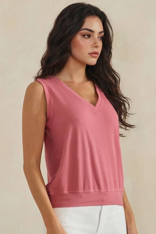 LuxeAir Ribbed Relaxed V-Neck Tank Top