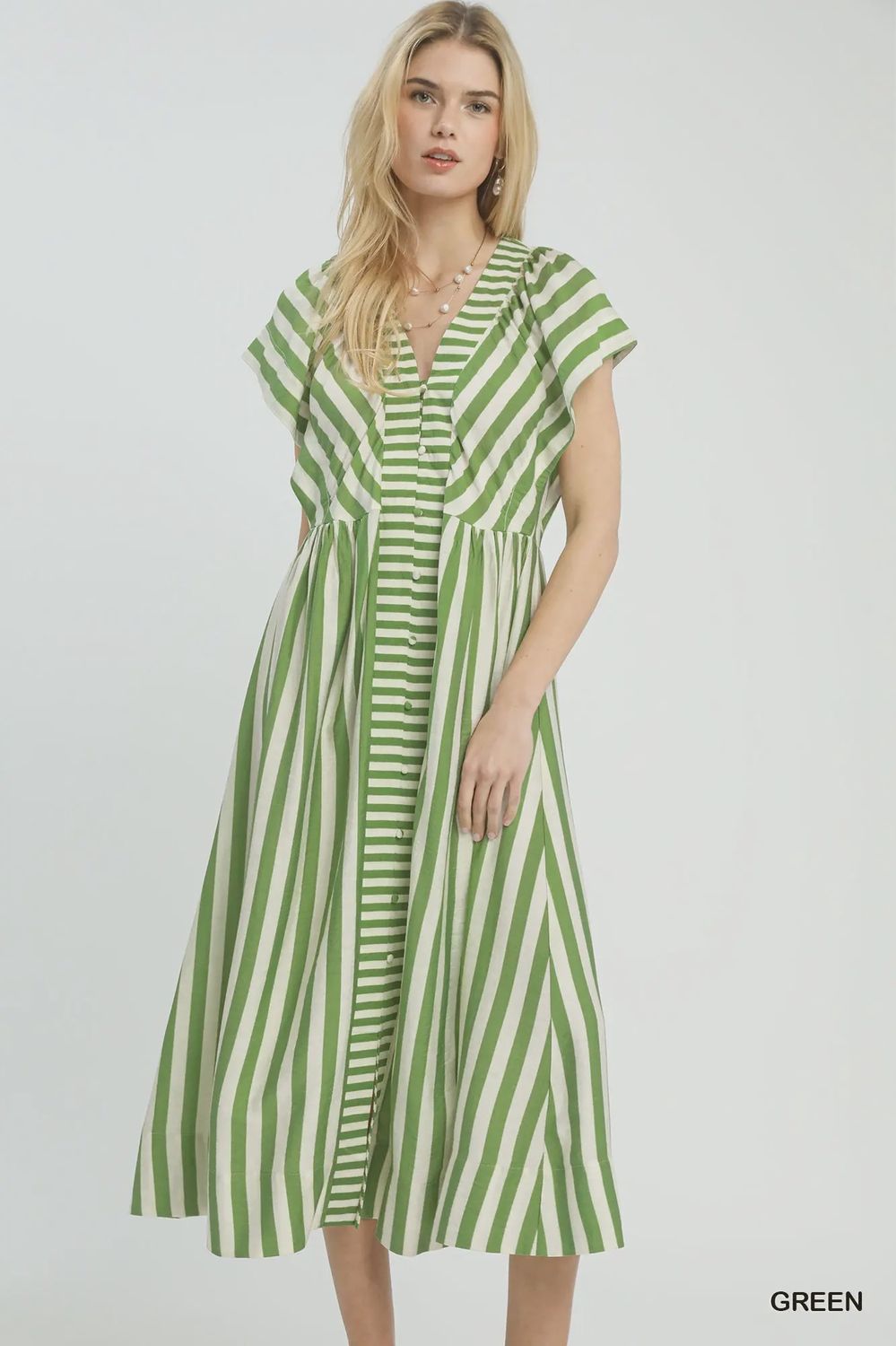 Green Striped Maxi Dress, Size: SMALL