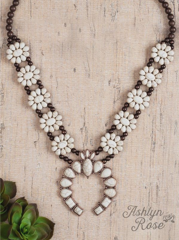 White &amp; Copper Squash Blossom Necklace