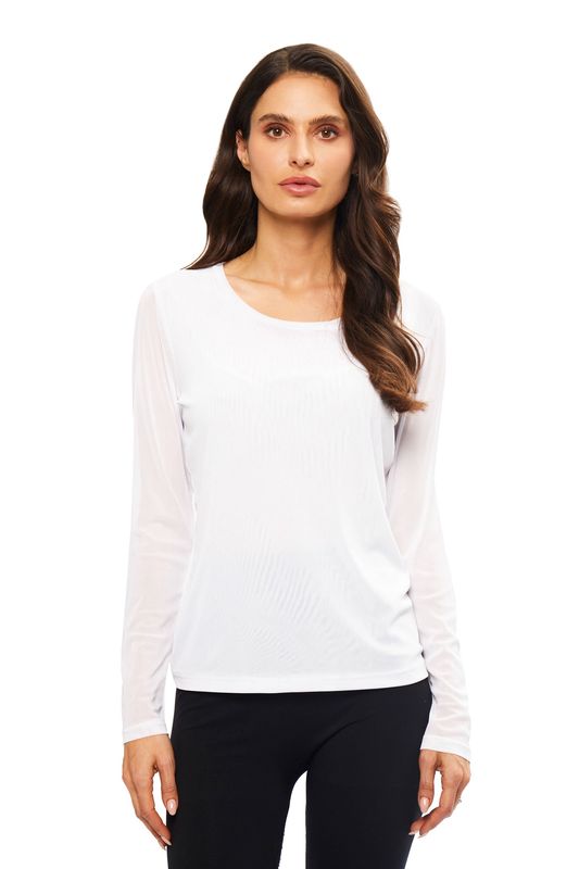 White Mesh Long Sleeve Top