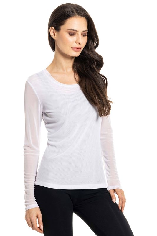 White Mesh Long Sleeve Top