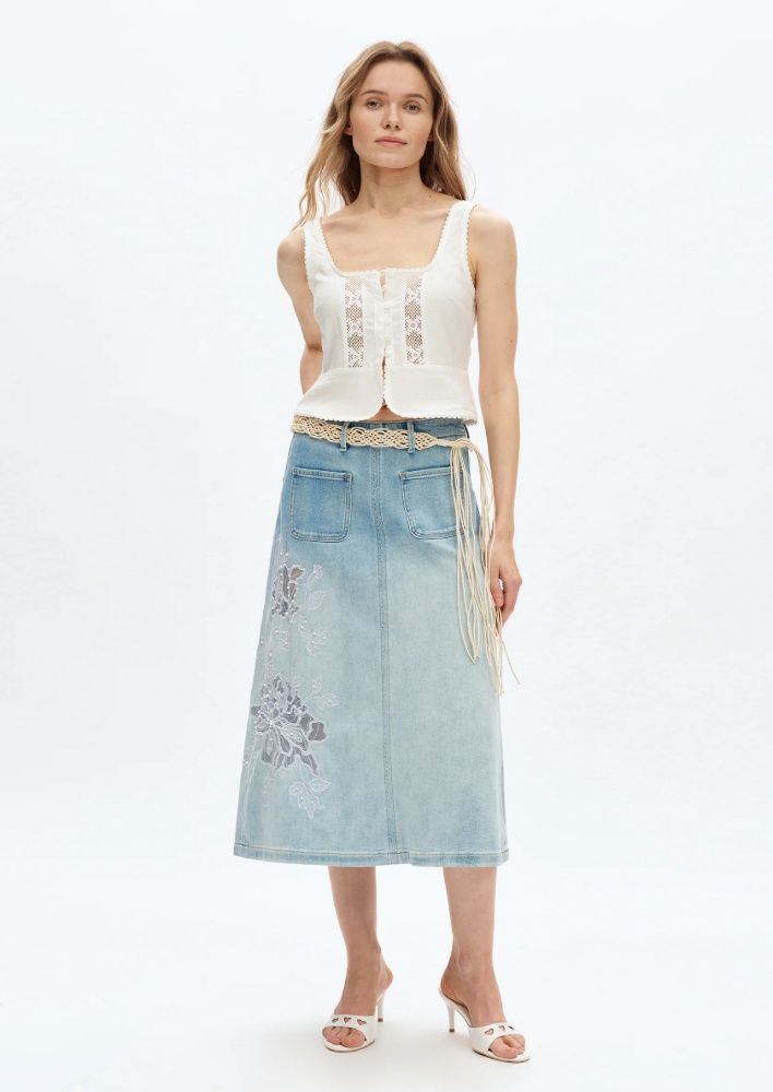 Embroidered Pearl Embellished Skirt, Size: SMALL