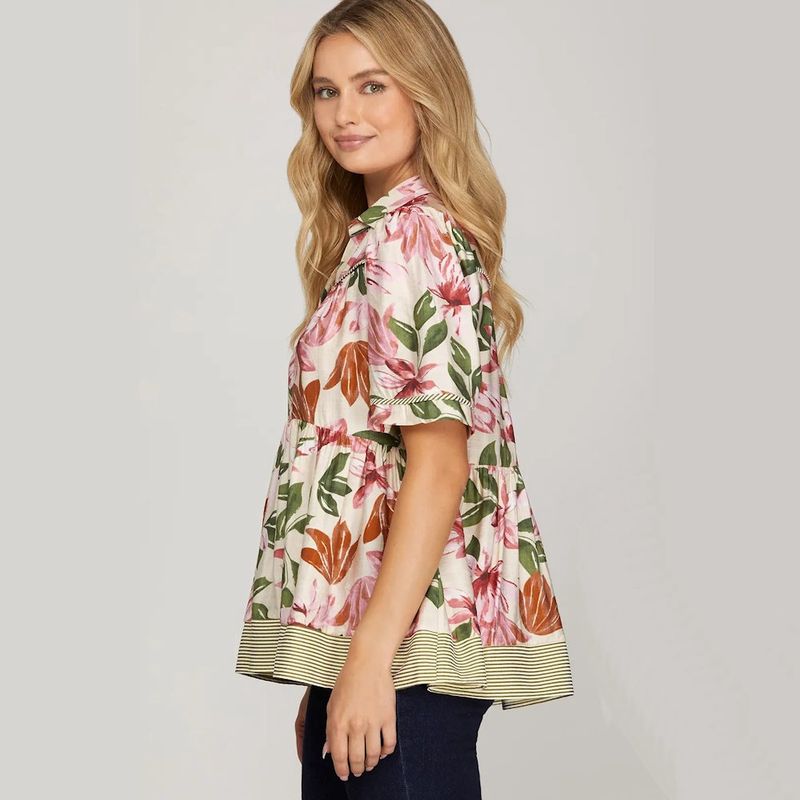Rose Red Floral Top